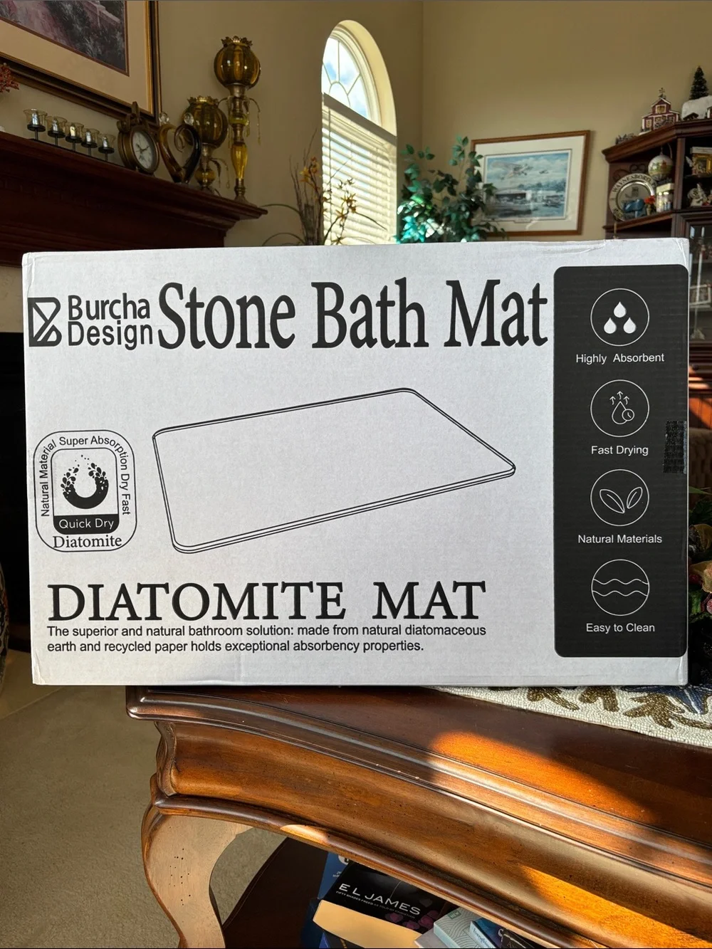 Large Stone Bath Mat Diatomite Non-Slip Natural Gray Absorbent Quick Dry